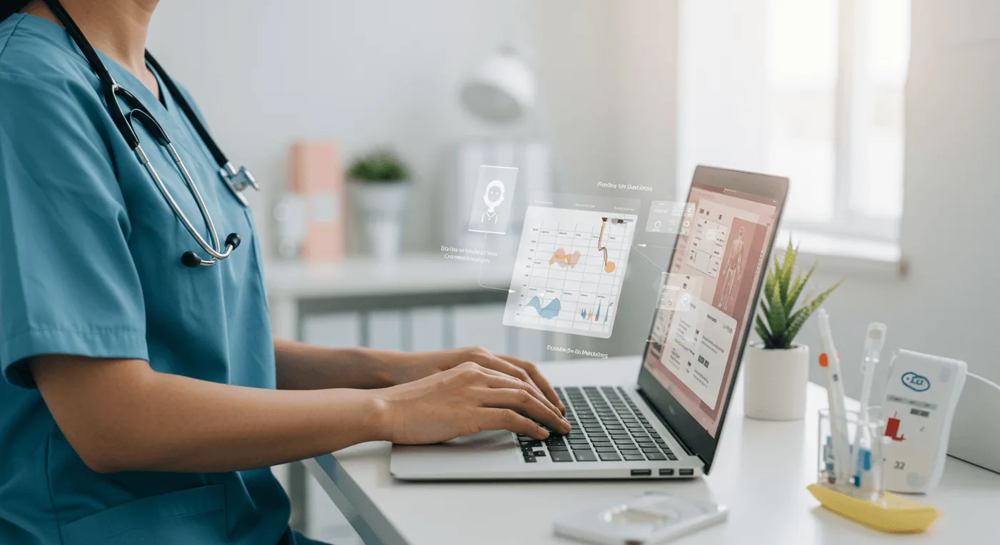 Profesional de la salud revisando la analítica digital de su consulta